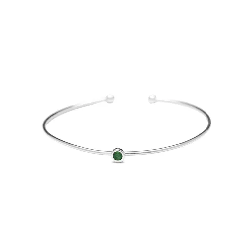 Emerald Stone Fashion Design Wholesale Handmade Turkish Sterling Silver Cuff Bangle