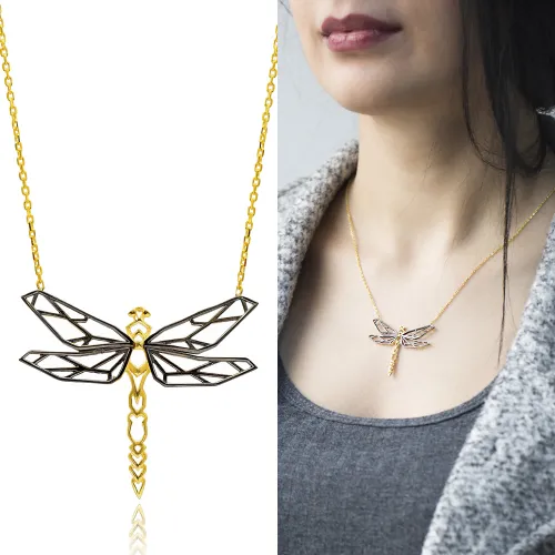 Turkish Origami Dragonfly Minimalist Silver Pendant