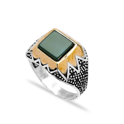 Made in Turkey Green Agate Men Silver Ring Made in Turkey Green Agate Men Silver Ring