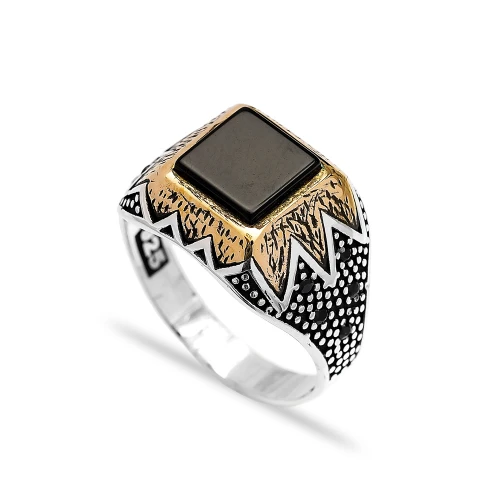 Onyx Square Zigzag Men Sterling Silver Ring Onyx Square Zigzag Men Sterling Silver Ring
