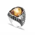 Amber Faceted Oval Leaf Men 925 Sterling Silver Ring