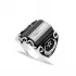Black Rectangle Crescent Star Men Sterling Silver Ring
