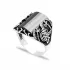Black Rectangle Tughra Men Sterling Silver Ring