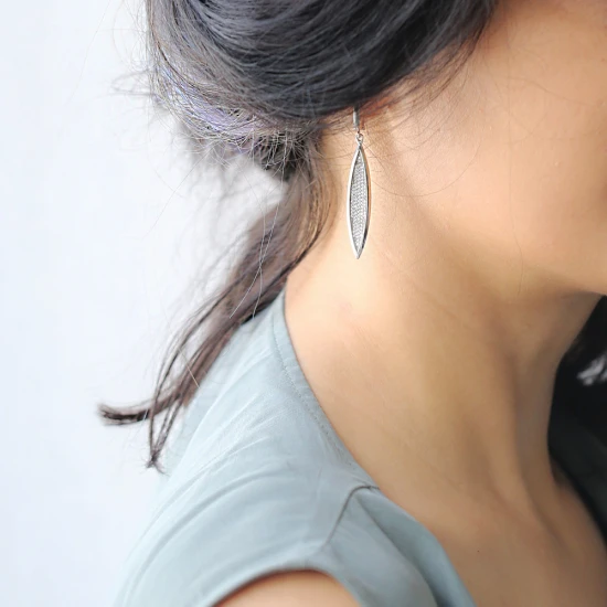 Turkish Minimalist Marquise Long 925 Silver Earrings - Sade 925 Silver Jewelry