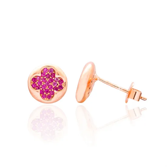 Clover Design Ruby Stone Stud Earrings Clover Design Ruby Stone Stud Earrings