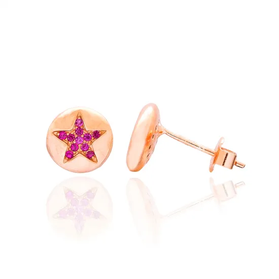 Star Design Ruby Stone 925 Stud Earrings