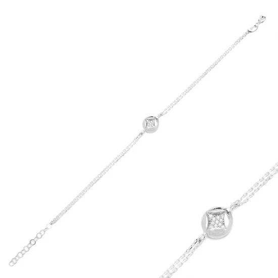 Clear Square Round Chain CZ Sterling Silver Bracelet Clear Square Round Chain CZ Sterling Silver Bracelet