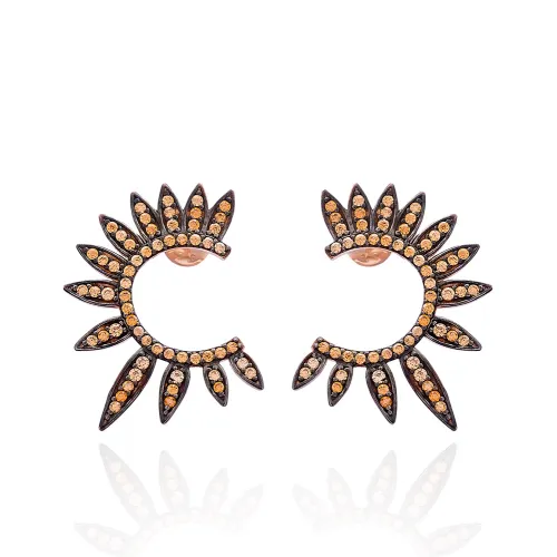 Turkish Citrine Half Round Of Wing 925 Silver Earrings