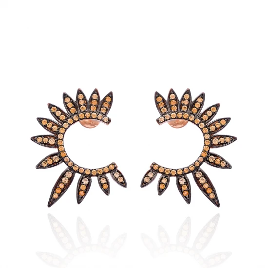 Turkish Citrine Half Round Of Wing 925 Silver Earrings