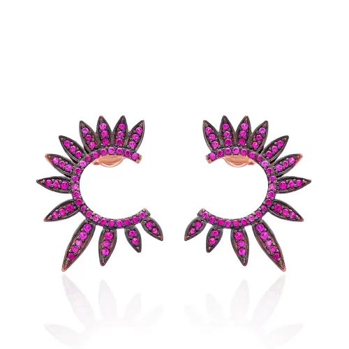 Turkish Ruby Half Round Of Wing 925 Silver Earrings