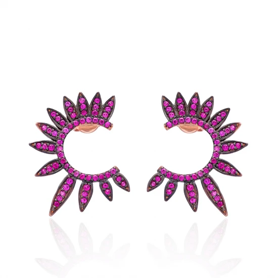 Turkish Ruby Half Round Of Wing 925 Silver Earrings