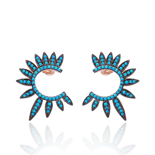 Turkish Turquoise Half Round Of Wing Silver Earrings