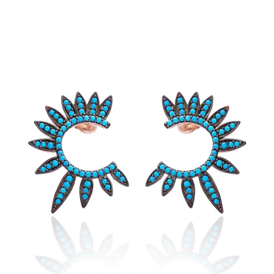 Turkish Turquoise Half Round Of Wing Silver Earrings Turkish Turquoise Half Round Of Wing Silver Earrings