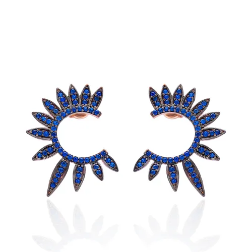 Turkish Sapphire Half Round Of Wing 925 Silver Earrings
