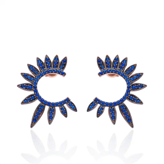 Turkish Sapphire Half Round Of Wing 925 Silver Earrings Turkish Sapphire Half Round Of Wing 925 Silver Earrings