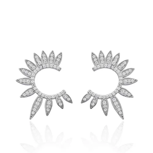 Turkish CZ Half Round Of Wing Sterling Silver Earrings