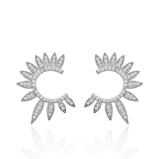 Turkish CZ Half Round Of Wing Sterling Silver Earrings Turkish CZ Half Round Of Wing Sterling Silver Earrings