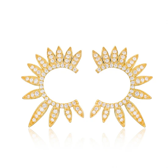 Turkish CZ Half Round Of Wing Sterling Silver Earrings Turkish CZ Half Round Of Wing Sterling Silver Earrings