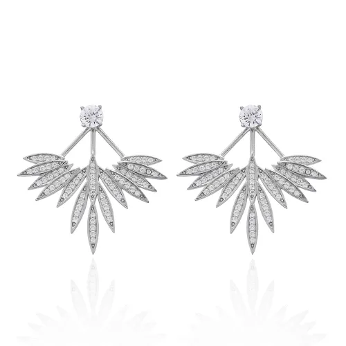 Clear CZ Phoenix Wings Double Side 925 Silver Earrings