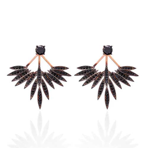 Black CZ Phoenix Wings Double Side 925 Silver Earrings