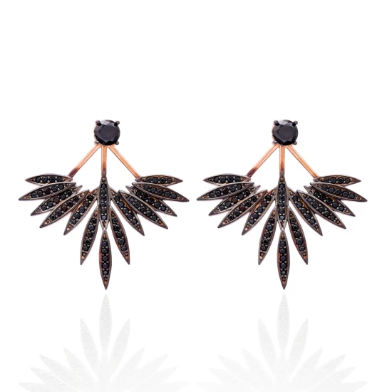 Black CZ Phoenix Wings Double Side 925 Silver Earrings