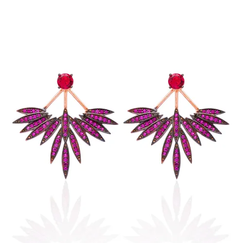 Turkish Ruby Phoenix Wings Double Side Silver Earrings