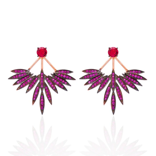 Turkish Ruby Phoenix Wings Double Side Silver Earrings