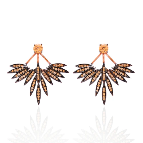 Citrine Phoenix Wings Double Side 925 Silver Earrings