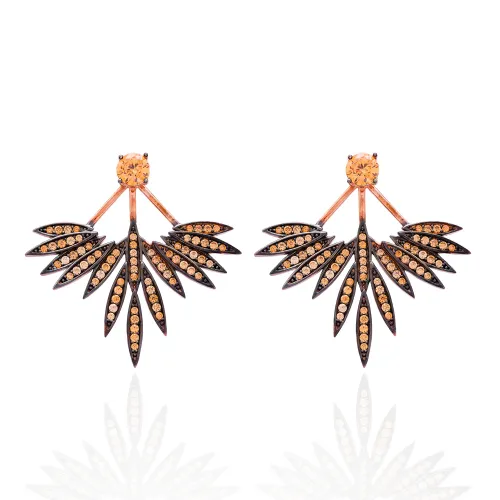 Citrine Phoenix Wings Double Side 925 Silver Earrings