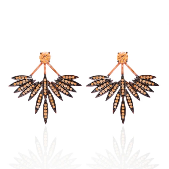 Citrine Phoenix Wings Double Side 925 Silver Earrings