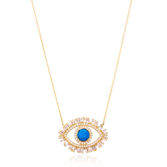 Turkish 925 Silver Evil Eye Baguette CZ Pendant Turkish 925 Silver Evil Eye Baguette CZ Pendant