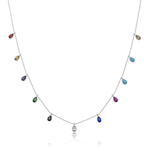 Multicolor Pear Fringe CZ 925 Sterling Silver Necklace