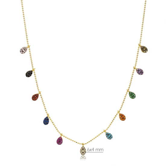 Multicolor Teardrop Fringe CZ Sterling Silver Necklace | 925 Sterling Silver Wholesale | Sade Silver Multicolor Teardrop Fringe CZ Sterling Silver Necklace - Sade 925 Silver Jewelry