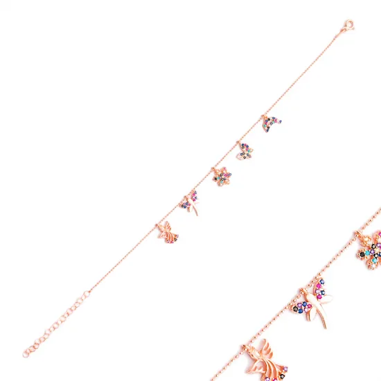 Multicolor Flower Chain CZ 925 Sterling Silver Bracelet Multicolor Flower Chain CZ 925 Sterling Silver Bracelet