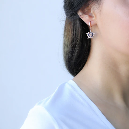 Turkish Evil Eye Sheriff Star 925 Silver Earrings Turkish Evil Eye Sheriff Star 925 Silver Earrings