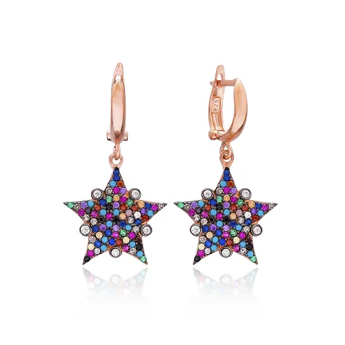 Turkish Rainbow Sheriff Star Sterling Silver Earrings