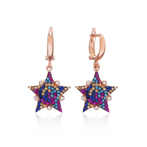 Turkish Rainbow Sheriff Star 925 Silver Earrings