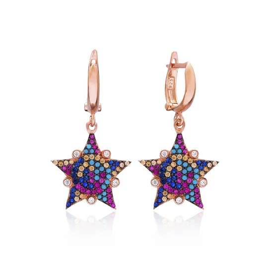 Turkish Rainbow Sheriff Star 925 Silver Earrings Turkish Rainbow Sheriff Star 925 Silver Earrings