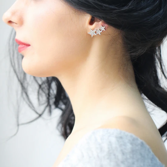 Turkish Star One Side 925 Sterling Silver Earrings