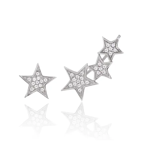Turkish Star One Side 925 Sterling Silver Earrings
