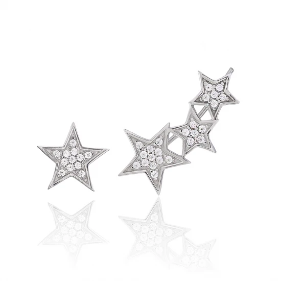 Turkish Star One Side 925 Sterling Silver Earrings