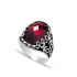 Red Faceted Oval Scroll Men 925 Sterling Silver Ring