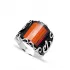 Orange Rectangle Calligraphy Men Silver Ring