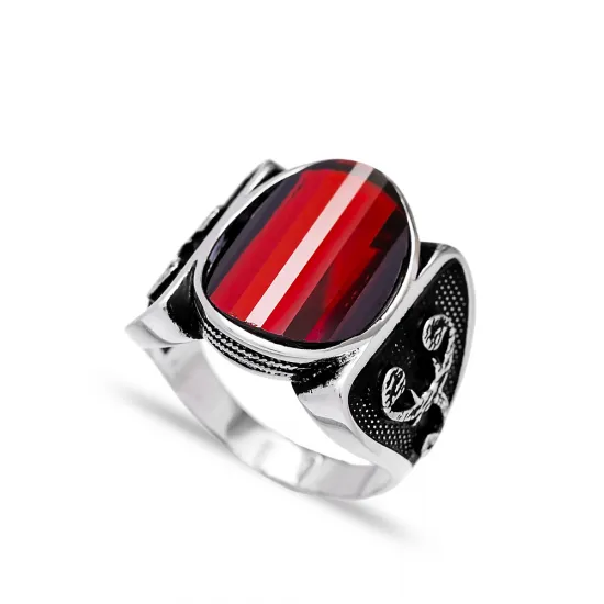 Red Oval Calligraphy Men Sterling Silver Ring Red Oval Calligraphy Men Sterling Silver Ring