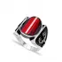 Red Oval Calligraphy Men Sterling Silver Ring
