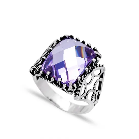Purple Cushion Scroll Men 925 Sterling Silver Ring Purple Cushion Scroll Men 925 Sterling Silver Ring
