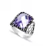 Purple Cushion Scroll Men 925 Sterling Silver Ring