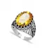 Yellow Oval Pointed Men 925 Sterling Silver Ring