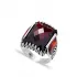 Red Cushion Three Stone Men 925 Sterling Silver Ring