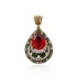 Red Green Pear Tiered Halo CZ Sterling Silver Necklace
